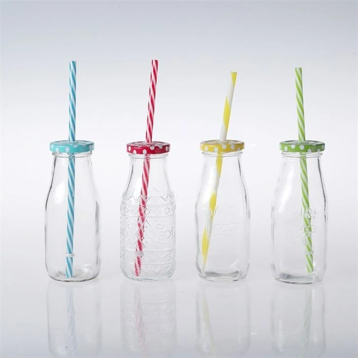 Glass Milk Jar Wirh Color Straw