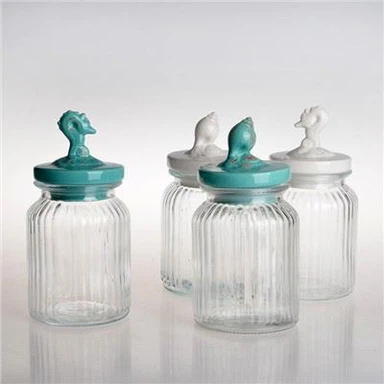 צנצנת ממתקים פני זכוכית עם מכסים קרמיים