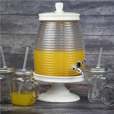 מתקן משקאות מזכוכית עם ברז ומעמד