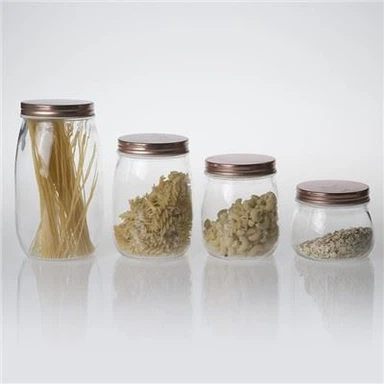 צנצנת זכוכית עגולה עם מכסה מתכתי