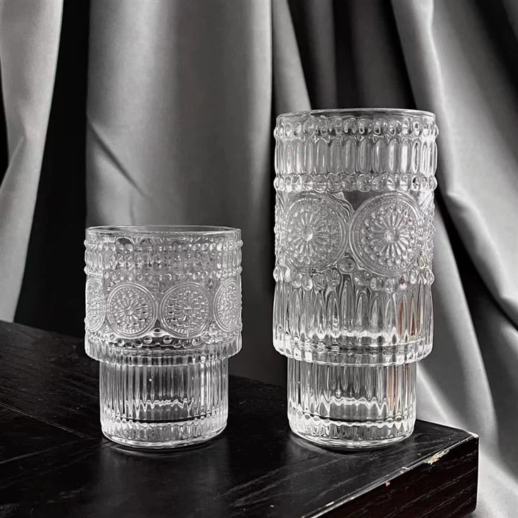 Vintage Glassware Set Drinking Glasses With Glass Straws Iced Coffee Cups For Whiskey